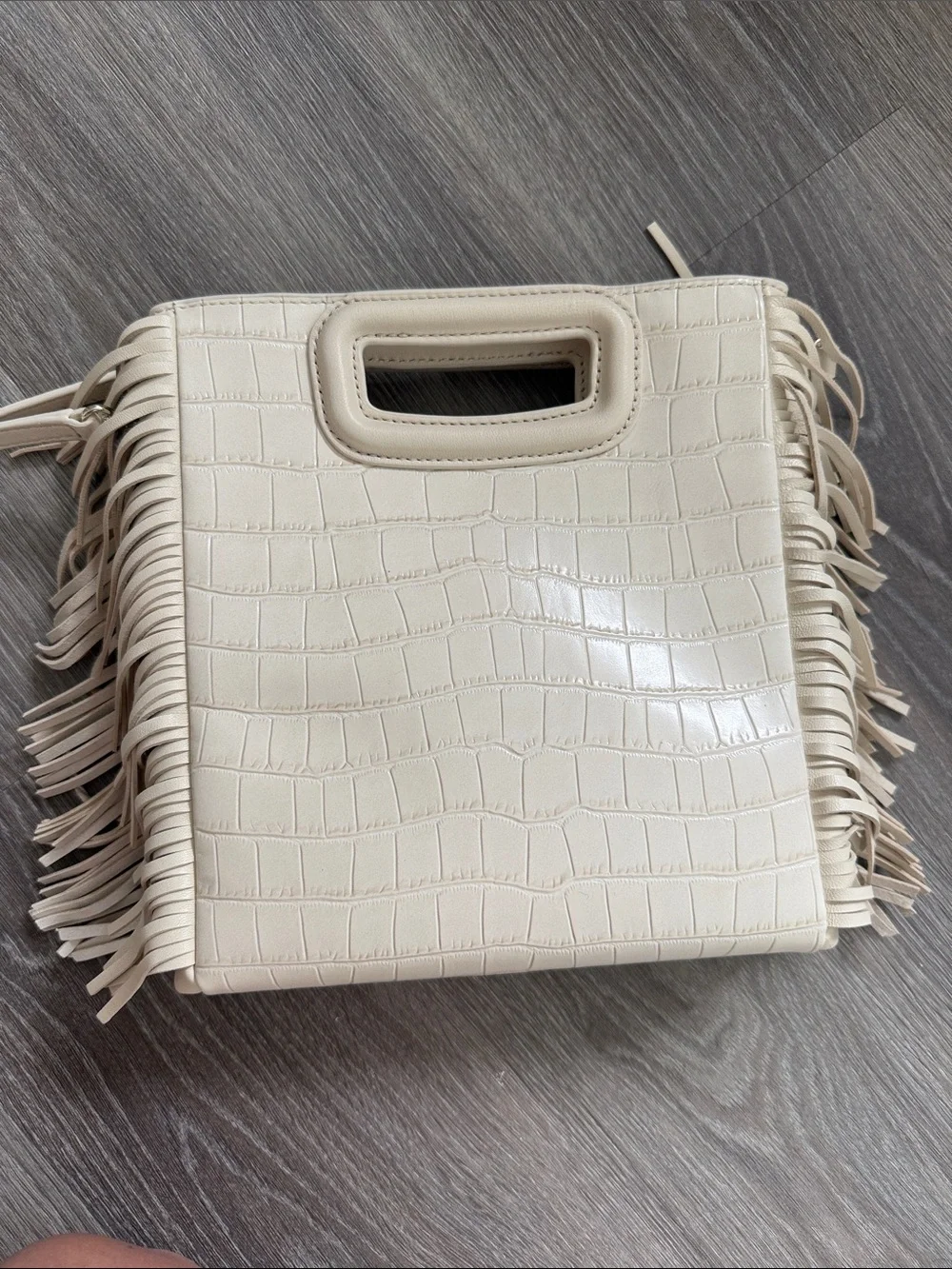 Maje Cream Croc-Embossed Fringe Crossbody Bag